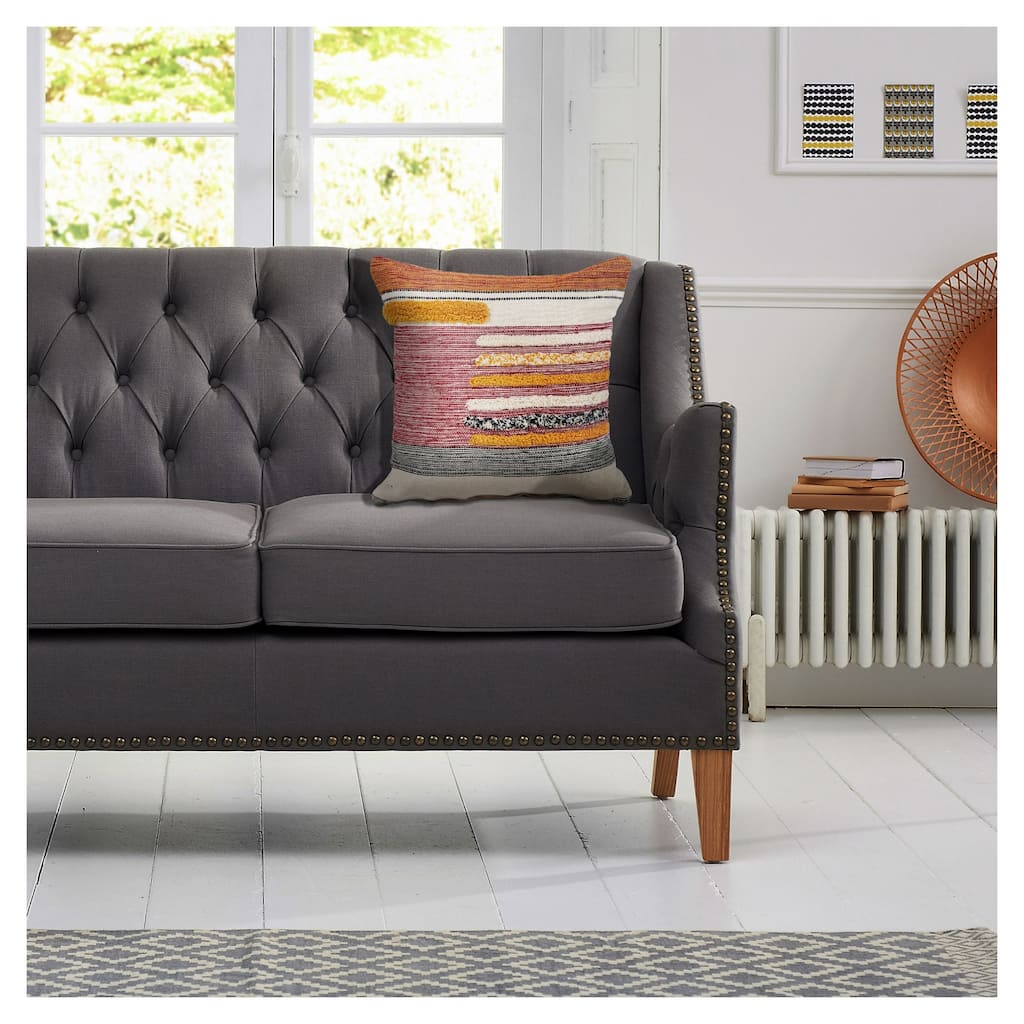 Handmade Colorblock Striped Square Throw Pillow Cover - 18" - Pink and Orange