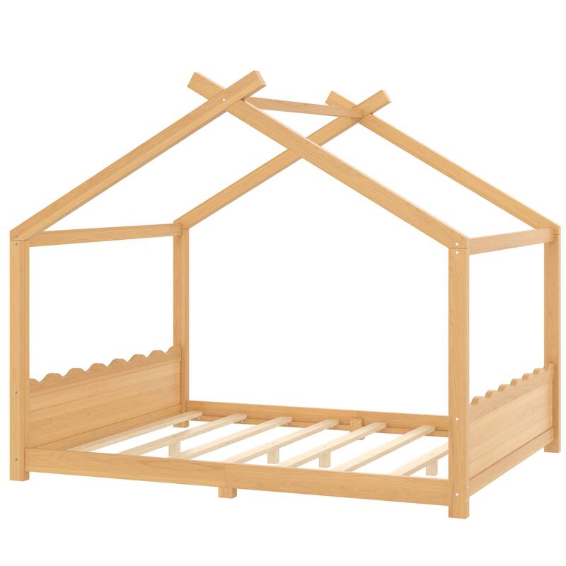 Wood House Bed Floor Bed with Support Slats Montessori Bed