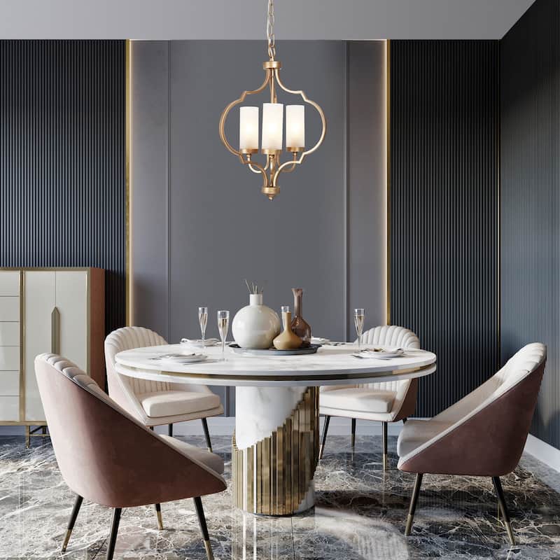 Malryn Modern 3-Light Black Gold Chandelier Frosted Glass Kitchen Island Lights