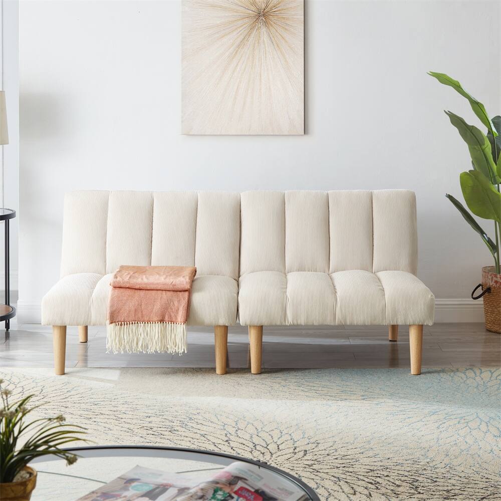 Corduroy Fabric Wooden Legs Convertible Sofa Bed