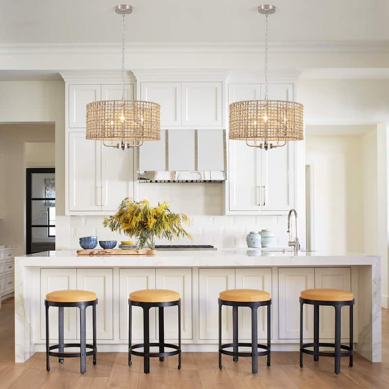 5-Light 18.89-inch Rattan Drum Chandelier for Living Room Kitchen