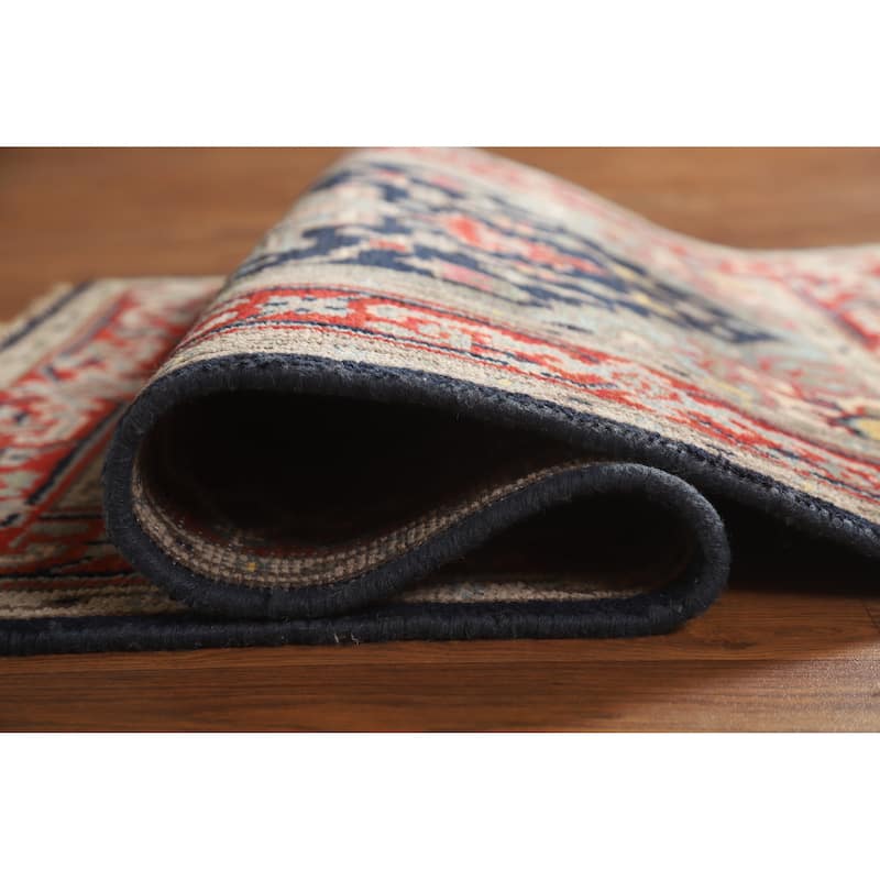 Hand Knotted Oriental 100% Wool Carpet Traditional Medallion Navy Blue & Blues Heriz (serapi) Area Rug - 5' 0'' X 3' 0''