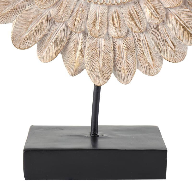 Resin Bird Feather Ring Sculpture with Black Stand - Cream - Roche River Decor - 4"W x 12"L x 17"H