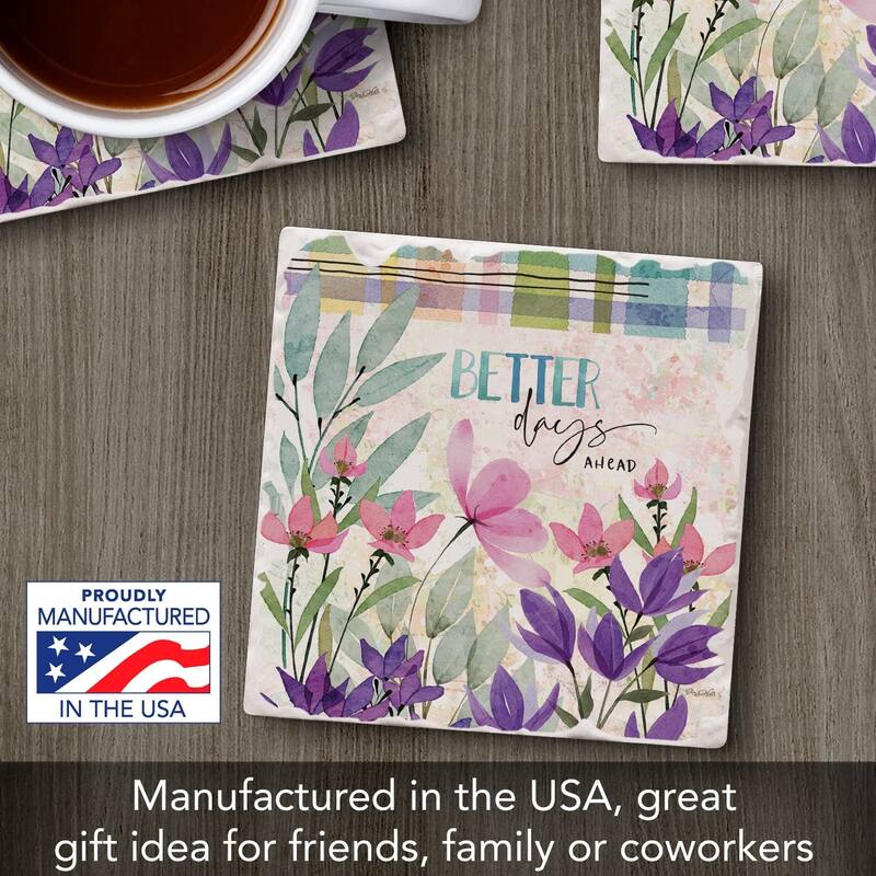 CounterArt Better Days Absorbent Stone Tumbled Tile Coaster Set of 4 Made in The USA Protective Cork Backing