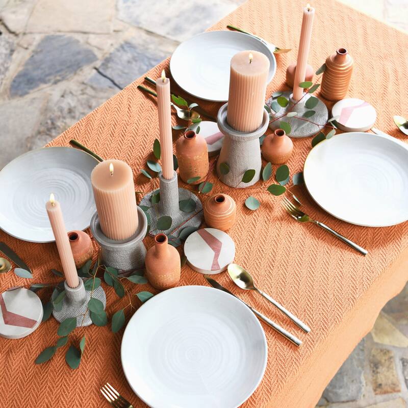 Stoneware Pillar & Taper Candle Holders, Set of 2