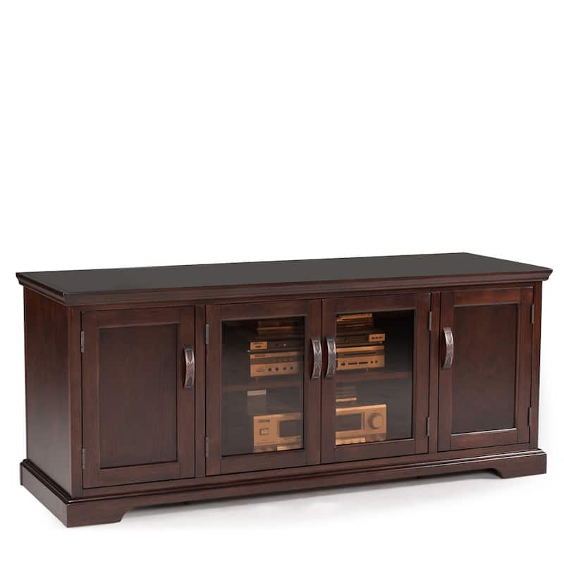 Leick Home Iverson 3-Door Hardwood with Bronze Glass TV Stand for 65" TVs, Chocolate Cherry Brown