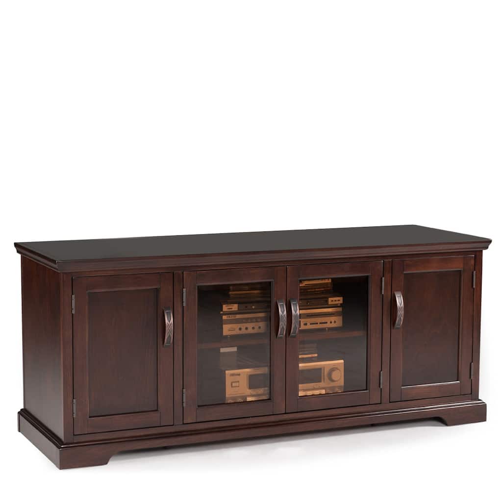 Leick Home Iverson 3-Door Hardwood with Bronze Glass TV Stand for 65" TVs, Chocolate Cherry Brown
