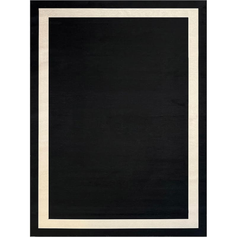Machine Washable Area Rug With Non Slip Backing - Everest Geometric Modern Border Design - 10'x14' - Black&Crème