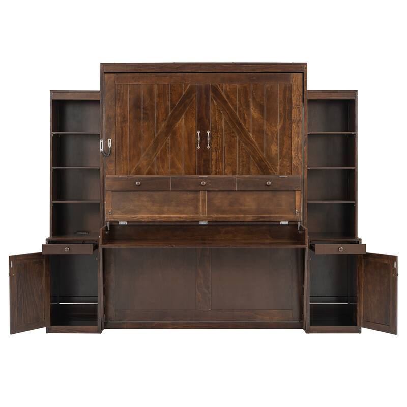 Queen Murphy Bed Cabinet with Fold-Down Desk, Power Hub & Mega Storage System by Harper&Bright Designs