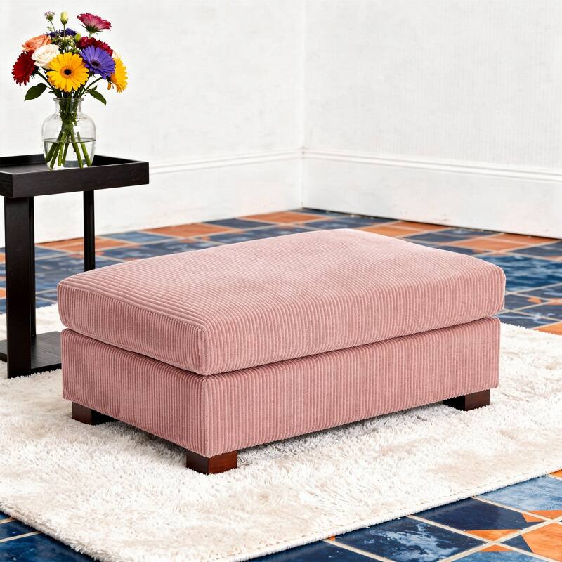 Modern Oversized striped Corduroy Ottoman - 17.85" H - Pink