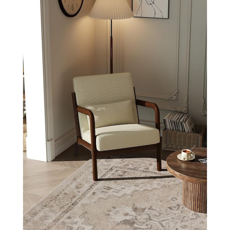 Modern Wide-Wale Corduroy Accent Sofa Chair, Lounge Armchair with Lumbar Pillow for Living Room, Bedroom - Beige