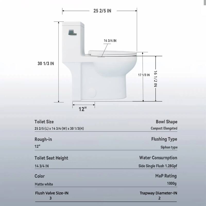 Anmytek One Piece Elongated Toilet Tornado Flush 1000g MAP ADA 17 Inch Soft Closing Seat 1.28 GPF Side Press