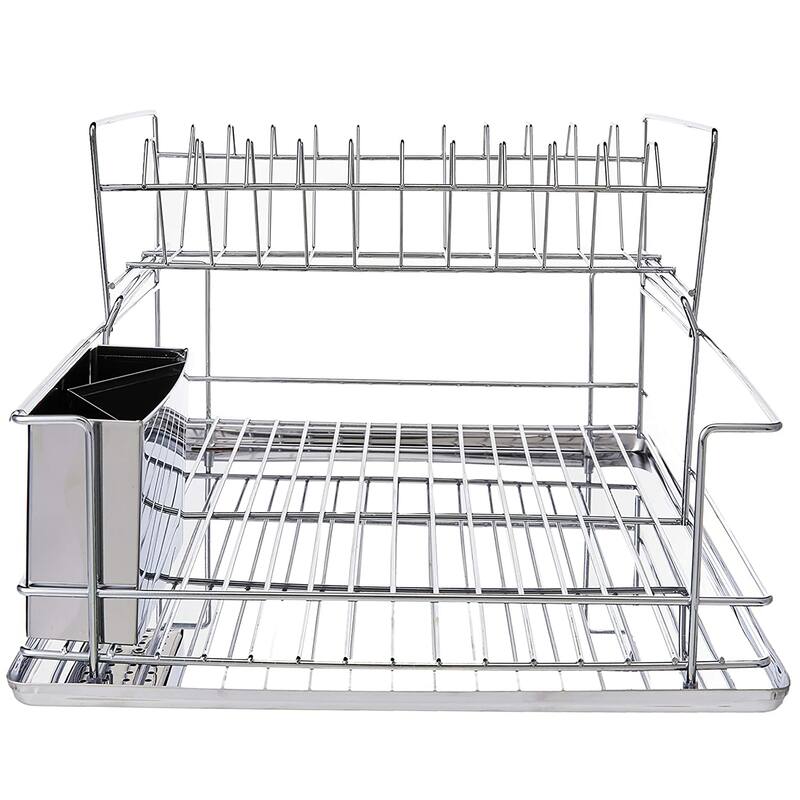 MegaChef Stainless Iron Dish Drying Rack with Double Shelf