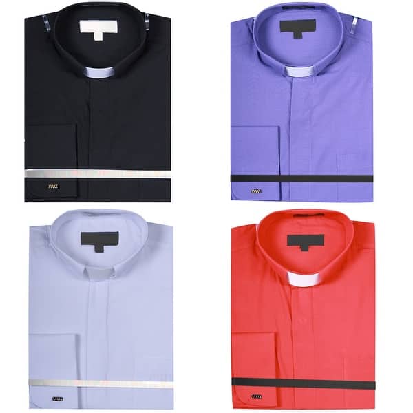 Shop Men S Solid Color Tab Collar Clergy Shirt Overstock 21489368