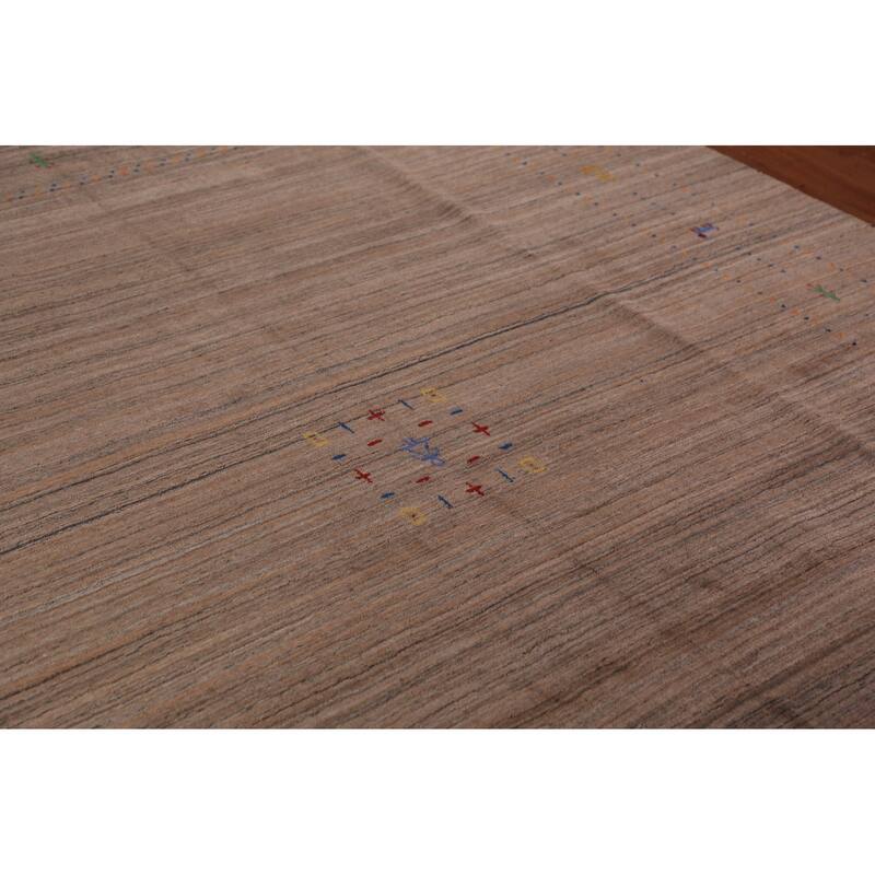 Striped Gabbeh Oriental Area Rug Handmade Brown Wool Carpet - 8'0" x 9'9"