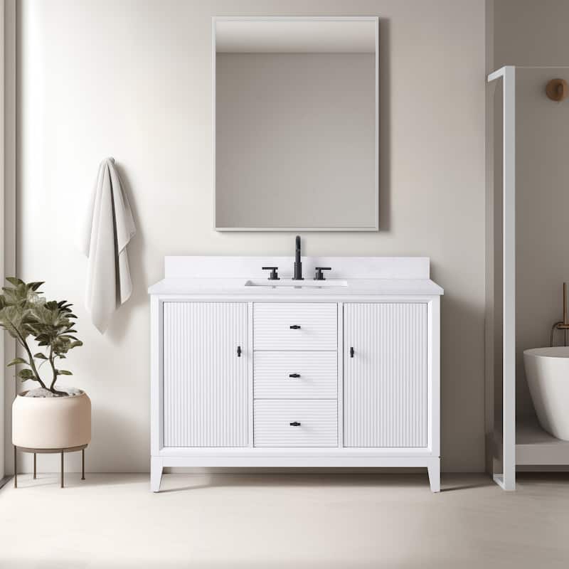 Vanity Art 48" Freestanding Bathroom Vanity with Engineered Marble Top and Sink - 48"/Matte Black - White