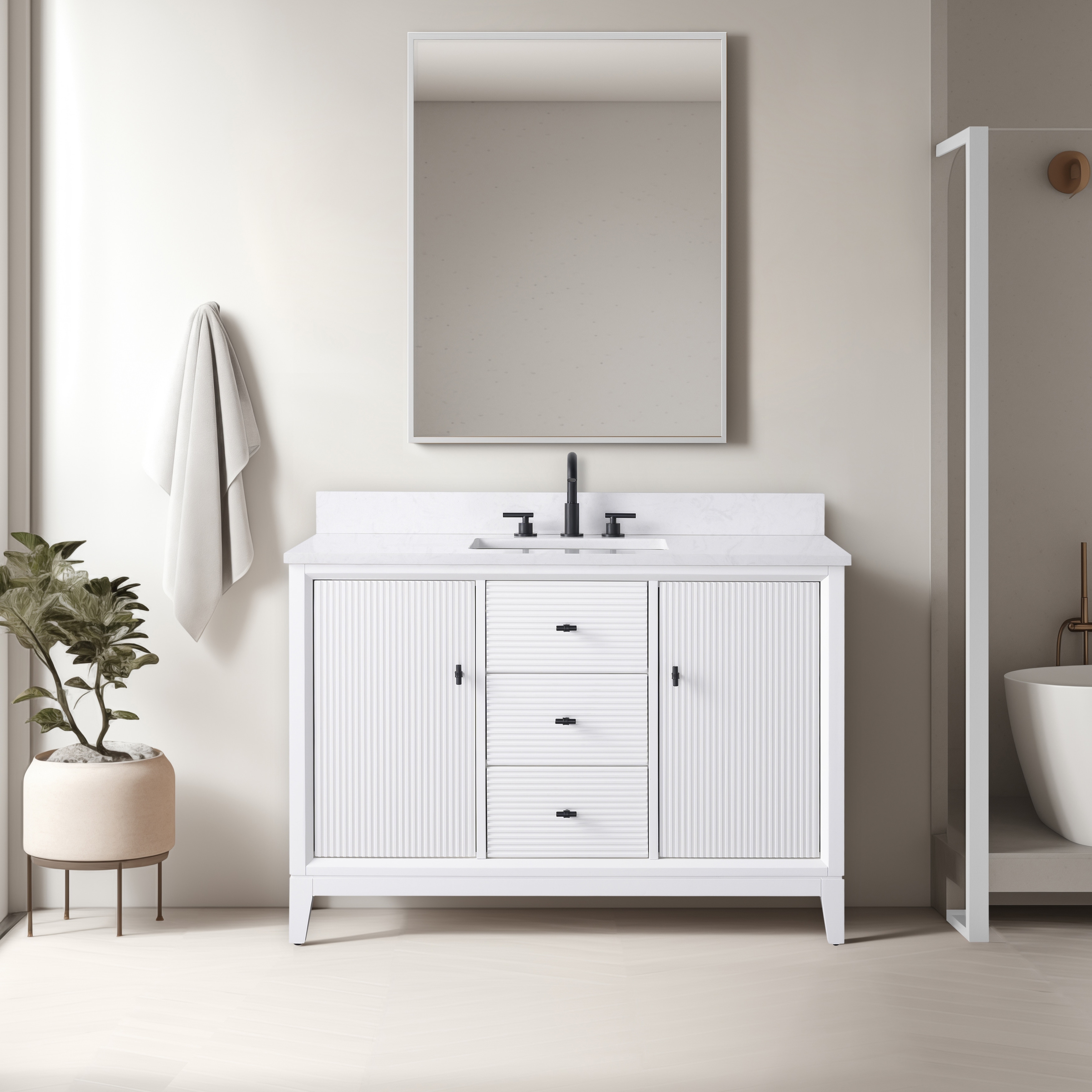 Vanity Art 48" Freestanding Bathroom Vanity with Engineered Marble Top and Sink