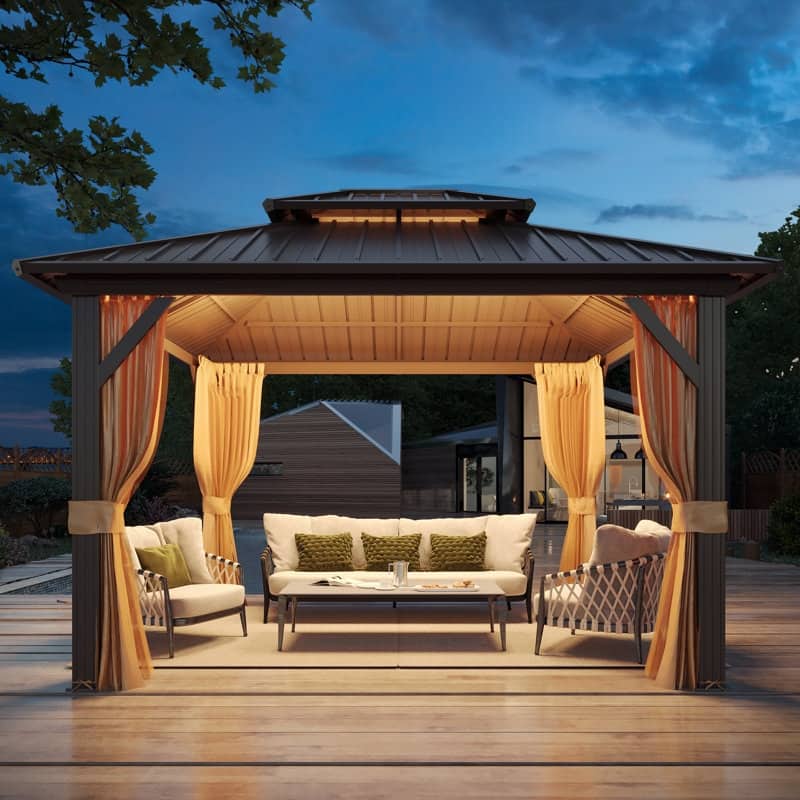 Pro Series Outdoor Hardtop Gazebo, 4.73” Extra-Thick Aluminum Columns, Galvanized Steel Roof | Premium Curtains & Netting