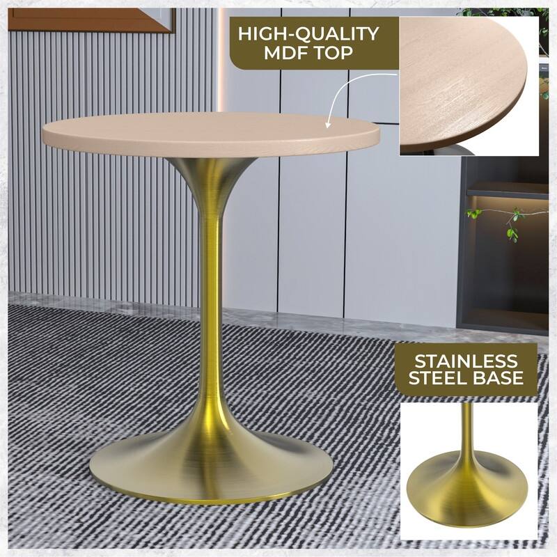 LeisureMod Verve 27" Round Dining Table with MDF Wood TableTop and Brushed Gold Base for Kitchen & Dining Room