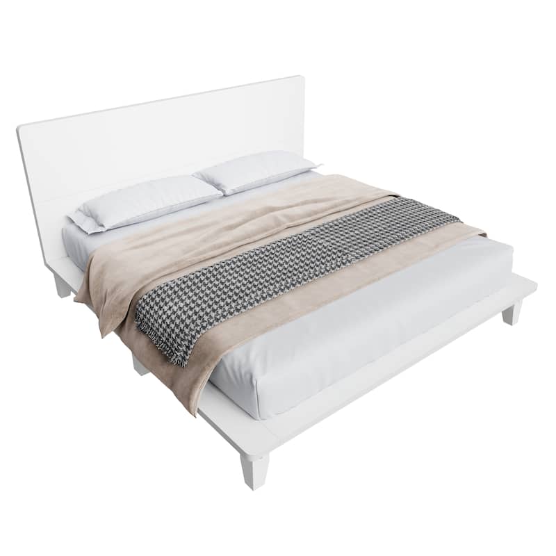 Low-Profile Platform Bed Frame with Headboard, Wood Slat Support, Wingback Panel Bed