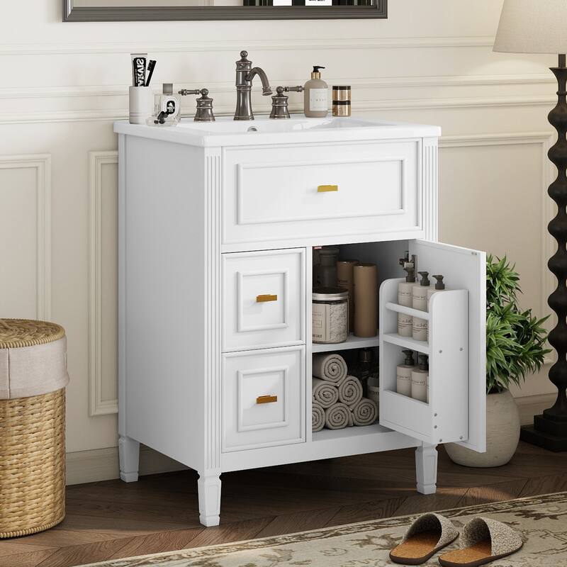 GDFStudio - Benjamin Hawthorne Modern Freestanding Bathroom Vanity with Flip Drawer Storage