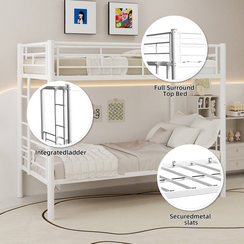 GDFStudio - Twin Over Twin Metal Convertible Bunk Bed Frame