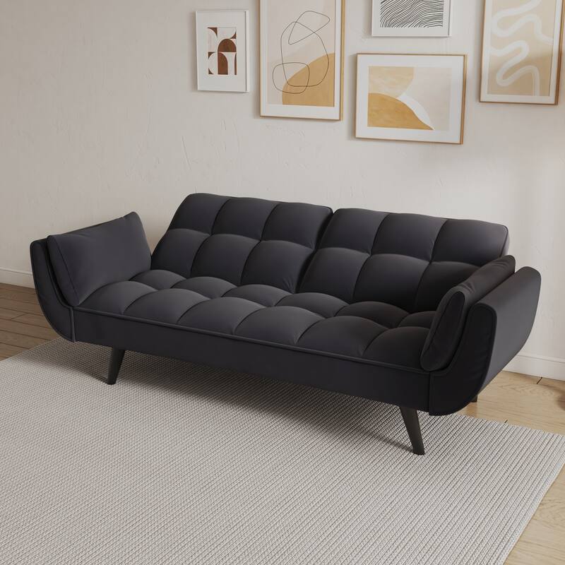 Loveseat Sofa Futon Sofa, Adjustable Backrest Upholstered Deep Seat Sofa Sleeper Sofa Bed for Apartment 2-seat Armchair