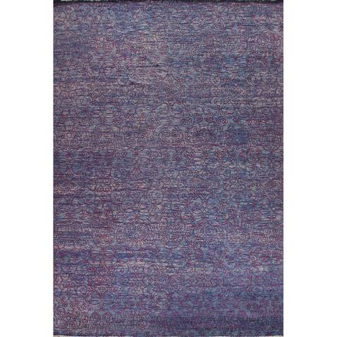 All-Over Blue Ikats Oriental Large Rug Hand-knotted Wool Carpet - 11'10" x 14'8"