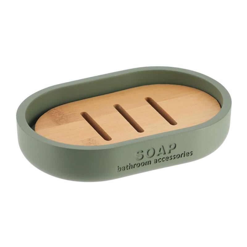 Chic Polyresin Soap Dish with Draining Bamboo Insert - 5 L x 3.4 W x 1 H