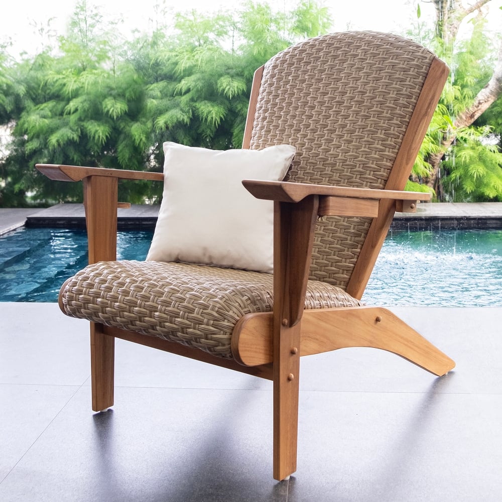 Cambridge Casual Camden Teak Outdoor Adirondack Chair with Padded Woven Seat and FREE Patio Cover