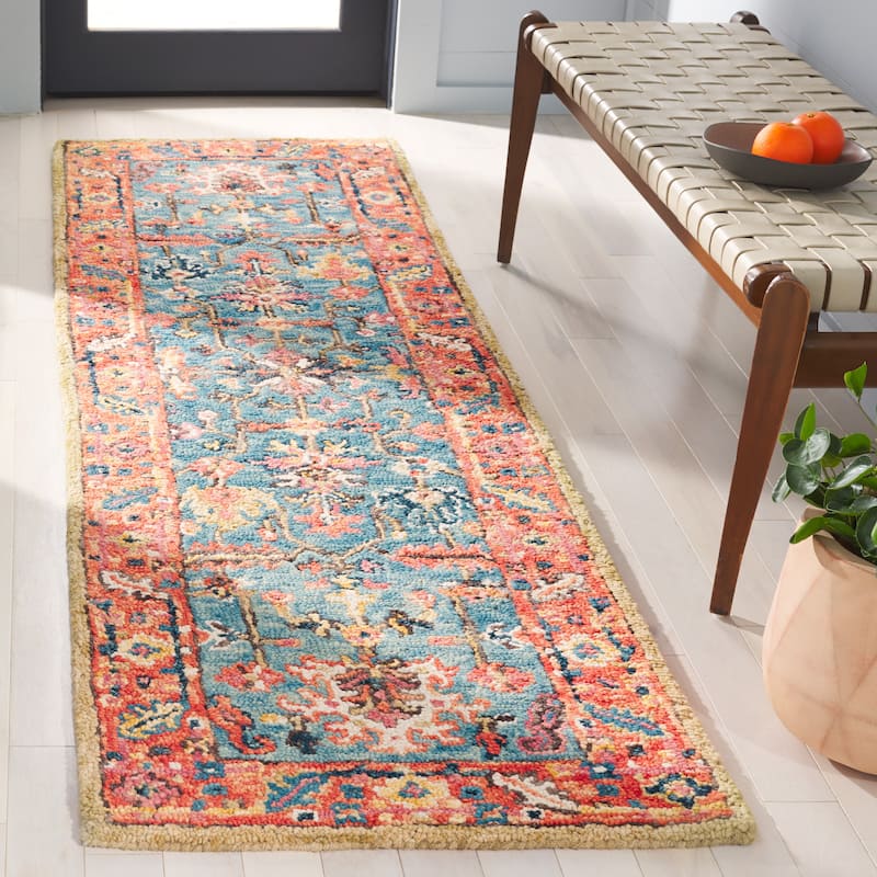 SAFAVIEH Handmade Blossom Milagrosa Floral Wool Rug - 2'3" x 7' Runner - Blue/Rust