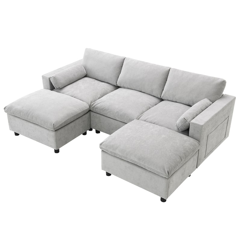 Modular Sectional Sofa Chenille Upholstered Sleeper Couches Bed