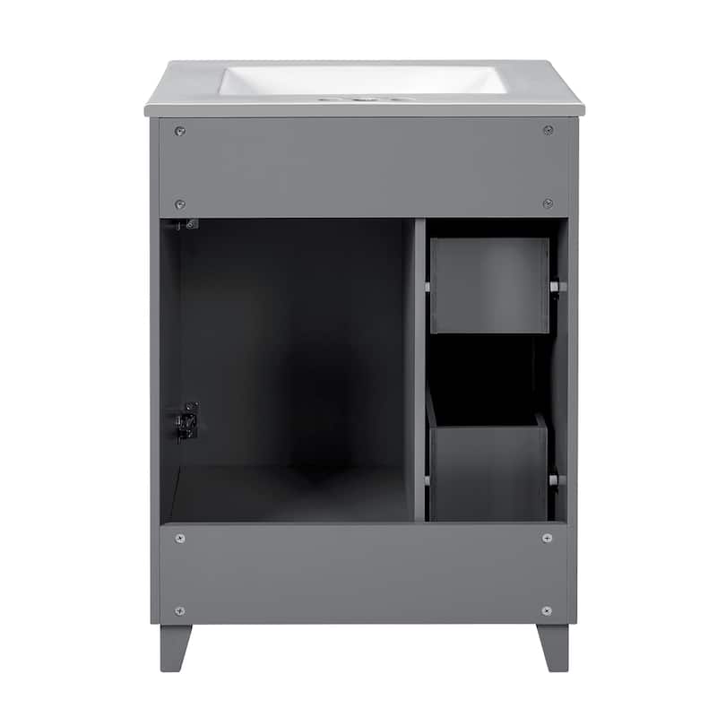 24"Bathroom Vanity Cabinet with Ceramic Sink, 2 Drawers, 1 Soft-Close Door