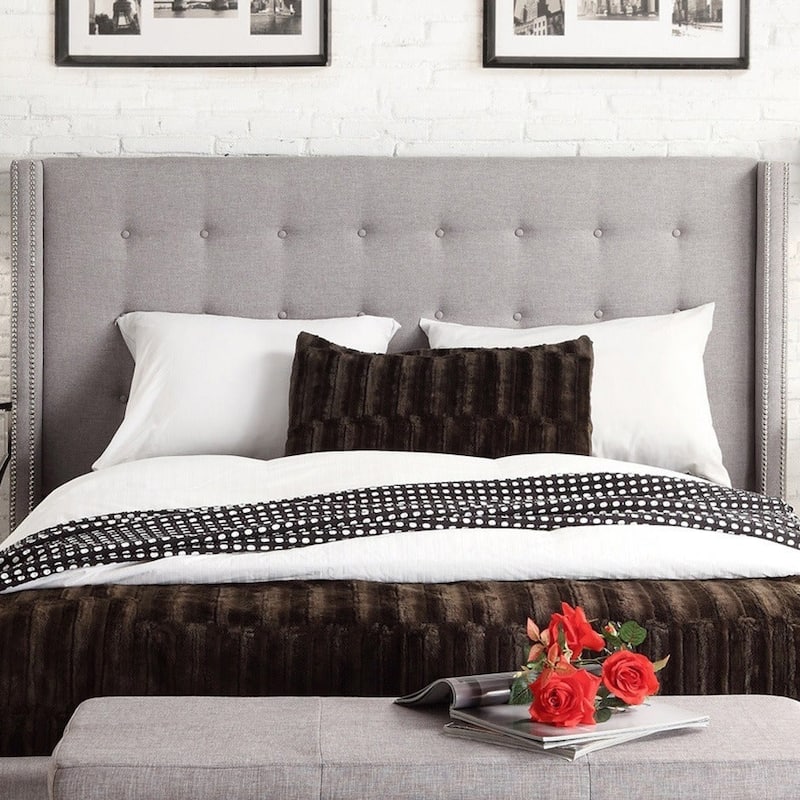 Marion Button-tufted Wingback Headboard by iNSPIRE Q Bold - Queen Grey Linen Headboard - Queen