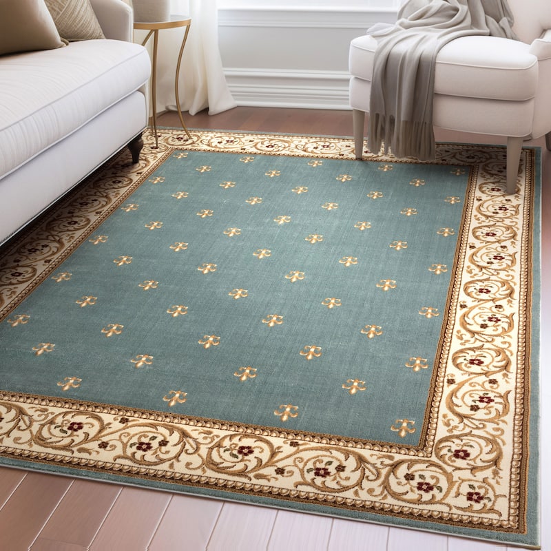 Well Woven Barclay Fleur De Lis Traditional Oriental Living Room Rug - 5' 3" x 7' - Light Blue