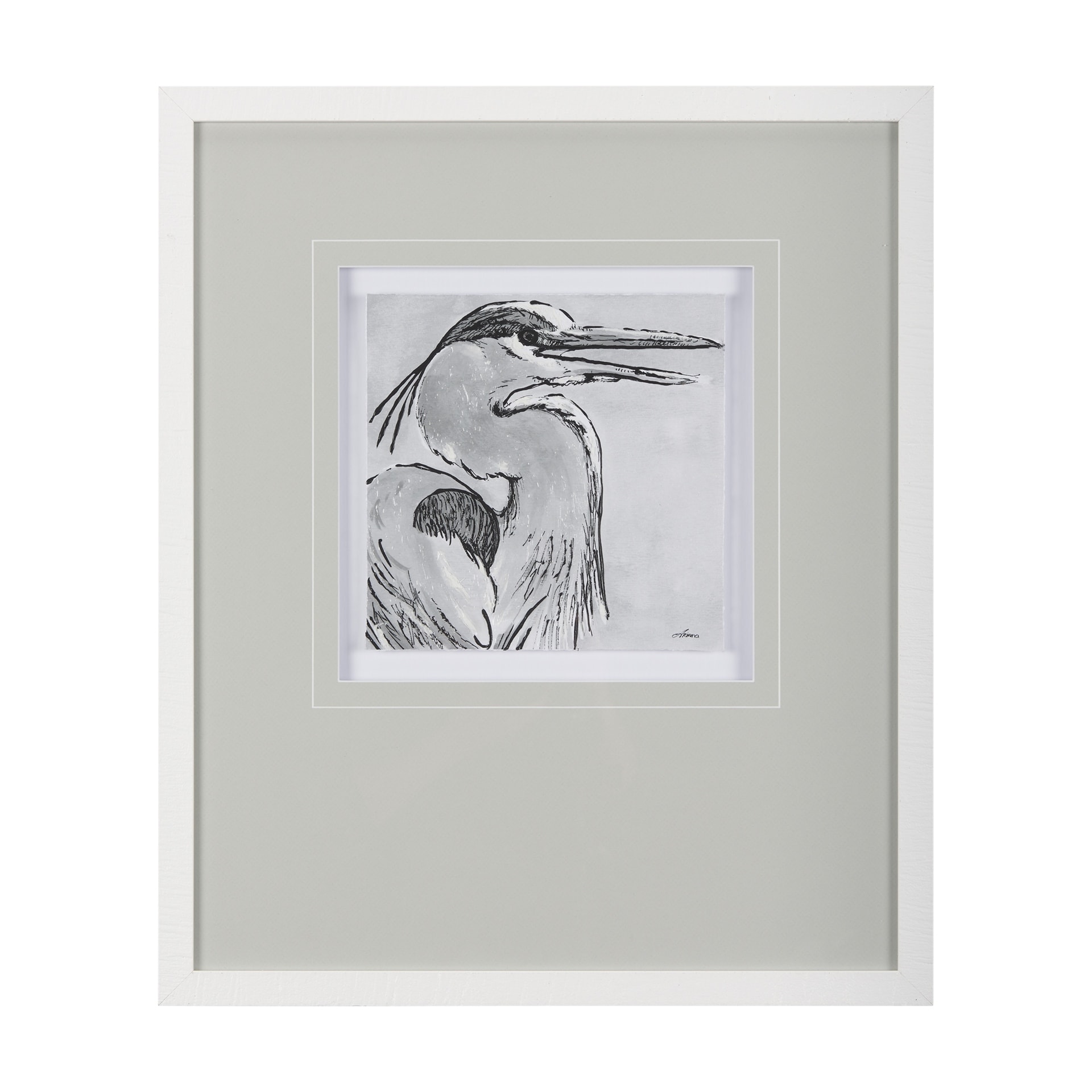 Bird Portrait Sketch I by Mercana Studio Hand Embellished Framed Art Print Matted under Glass