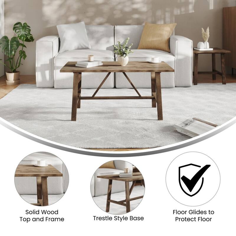 Solid Wood Farmhouse Trestle Style Coffee Table