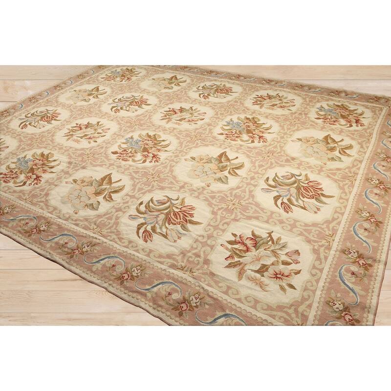 Hand Woven Beige Multi Aubusson Wool Traditional Oriental Area Rug - 9' 8'' x 11' 8''