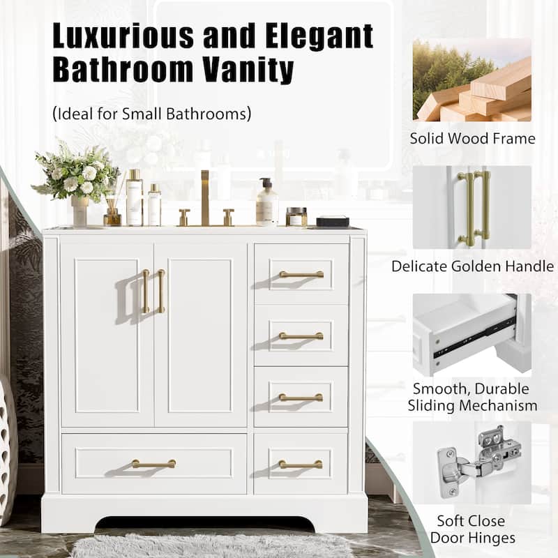 Bathroom Vanity with Resin Sink, Bathroom Vanity Set with 4 Drawers, Bathroom Storage Cabinet with 2 Soft Close Doors