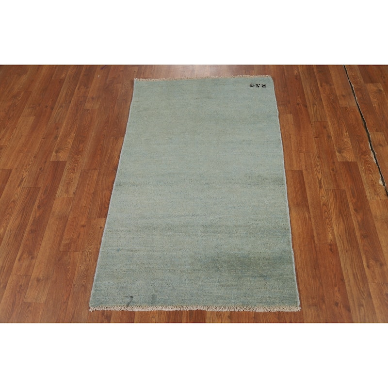 Green Gabbeh Modern Rug Hand-Knotted Wool Carpet - 2'6" x 4'0"