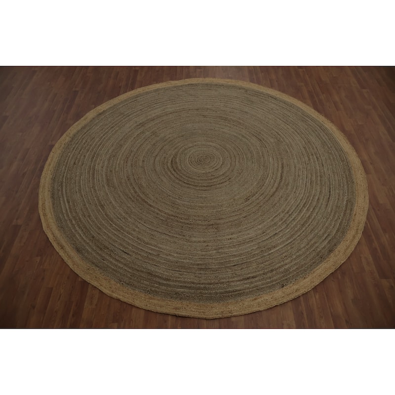 Hand Knotted Oriental Jute Carpet Modern Geometric Brown Modern Area Rug - 9' 10'' X 9' 10''