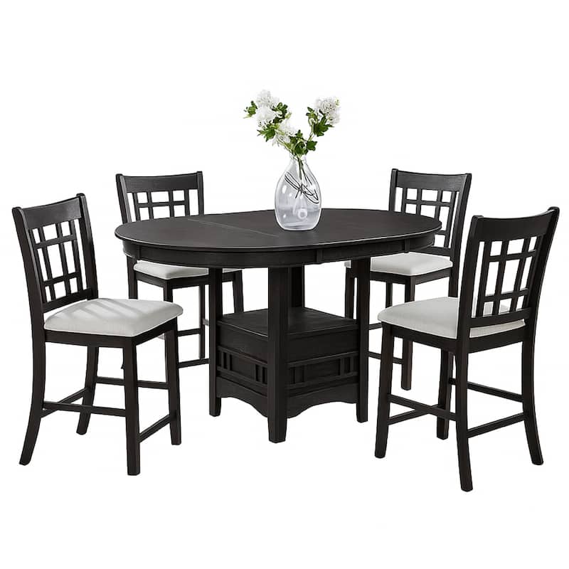 Mipo Counter Height Dining Chair Set of 2, Black Grid Back, White Seats