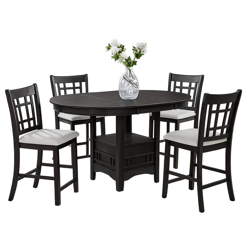 Mipo Counter Height Dining Table, Black Wood, 42-60 Inch Extendable Top - Charcoal Black