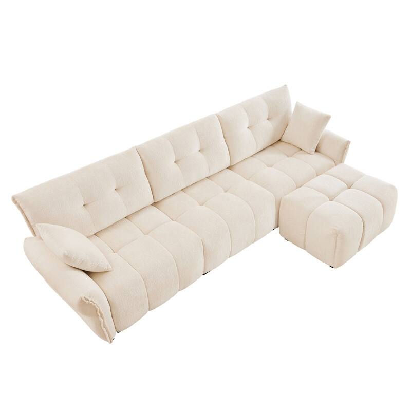 110.2" Chenille Three Seater Upholstered Sofa, 1 Ottoman
