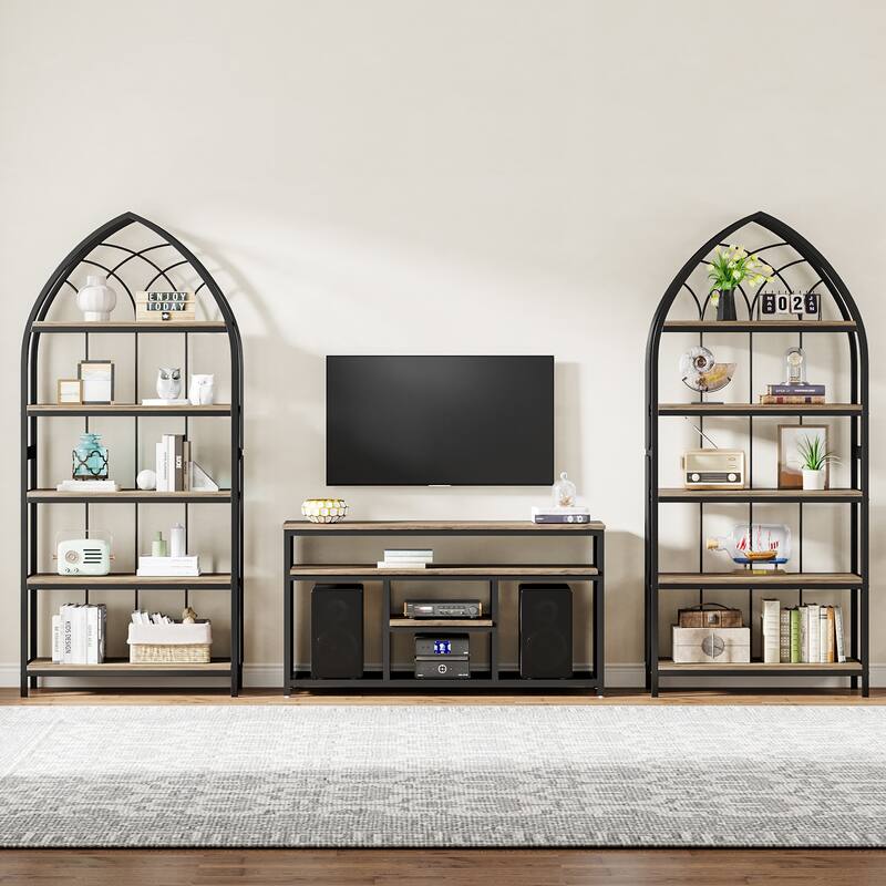 5-Tier Bookshelf Bookcase with Unique Bow Design Top for Home Office, Open Display Storage Shelf for Living Room