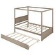 preview thumbnail 5 of 25, Wood Canopy Bed with Pull Out Trundle Bed, Full Size Canopy Platform Bed with Headboard and Footboard - No Box Spring Needed