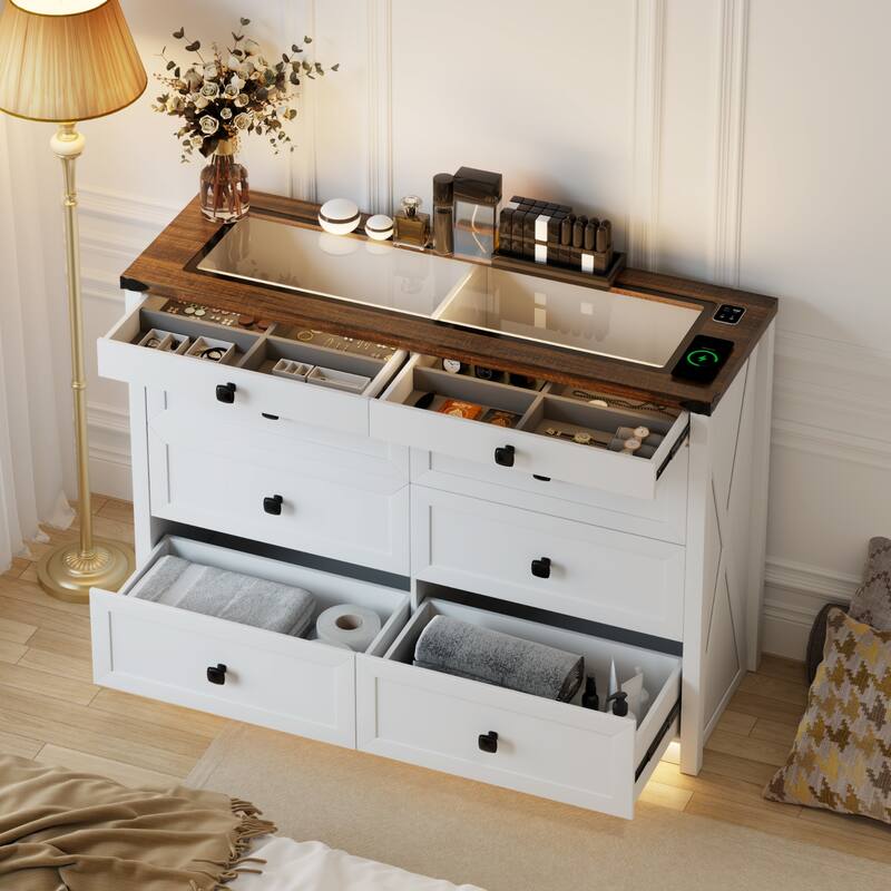 8 - Drawer Dresser With LED Light and USB Port