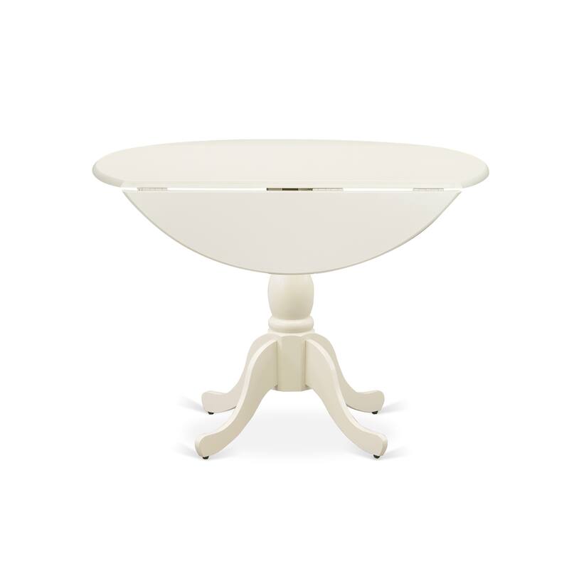 HomeStock 5-Piece Round Linen White Finish Solid Wood Top Dining table with 4 Chairs with Drop Leaf Slat Back