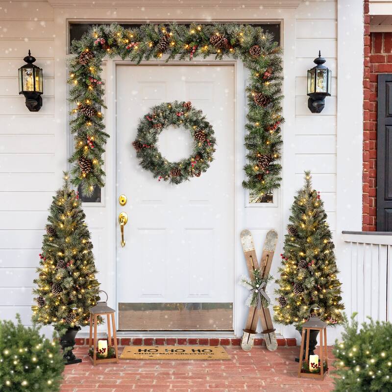 Glitzhome 35"H Christmas Wooden/Galvanized Ski Decor