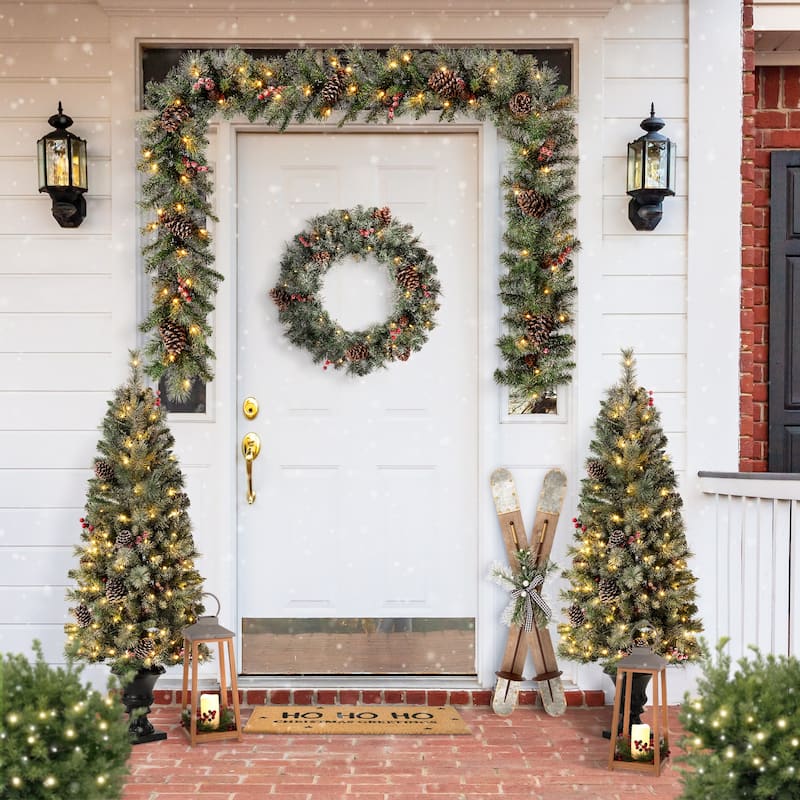 Glitzhome 35"H Christmas Wooden/Galvanized Ski Porch Decor